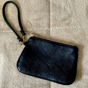 Mini Black Faux Leather Wristlet